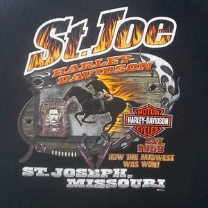 St Joe Harley-Davidson Motorcycle St Joseph Missouri Black Graphic SS Cotton Tee